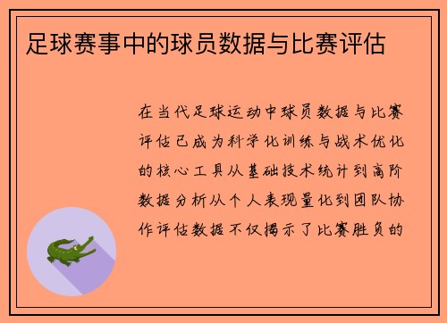 足球赛事中的球员数据与比赛评估